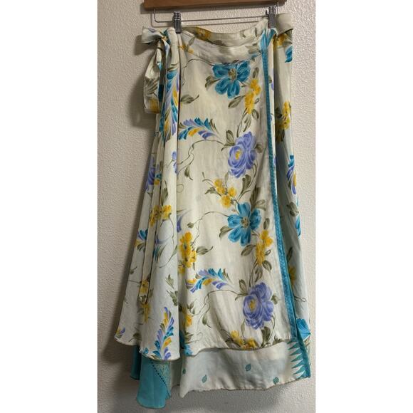 Darn Good Yarn Skirt Sari Silk Wrap Ankle Sz 4-12 Reversible Boho Hippie Floral - Picture 1 of 5